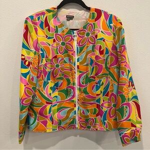 anthracite 16 colorful full zip light weight 100 % silk jacket hippie pattern
